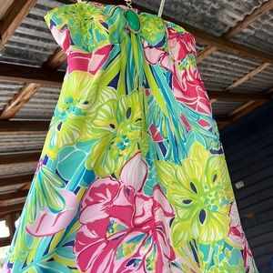 Vintage Lilly Pulitzer Floral Print Halter Maxi Dress with Jewled Necklace